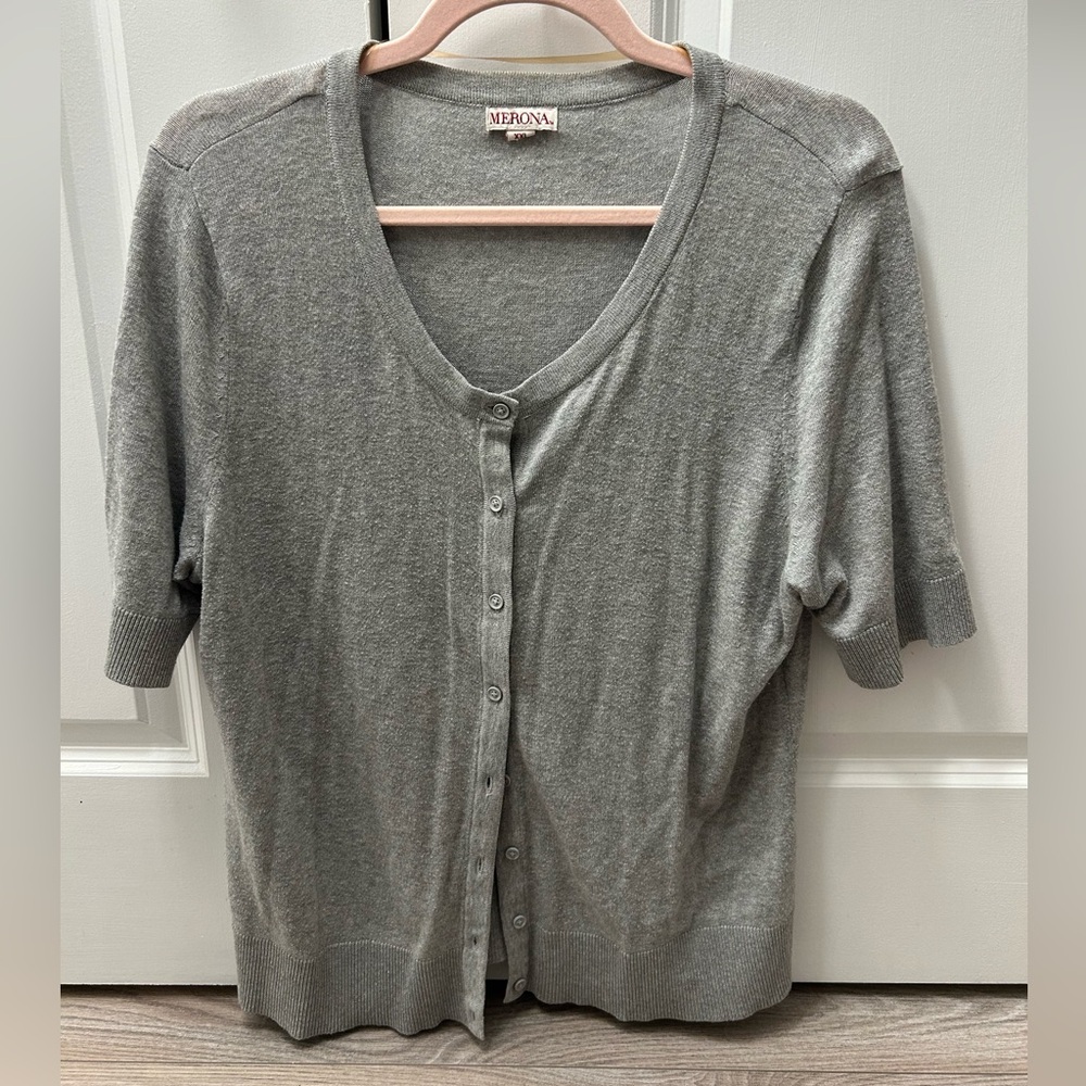 Merona Gray Knit Button Down Cardigan Cotton Modal XXL